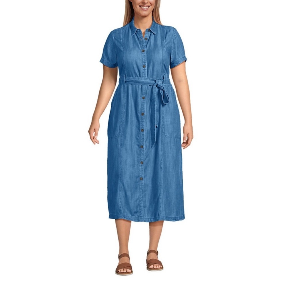 Lands End Women's Plus Size Indigo TENCELT™ Fiber MIDI Dress Medium NWT